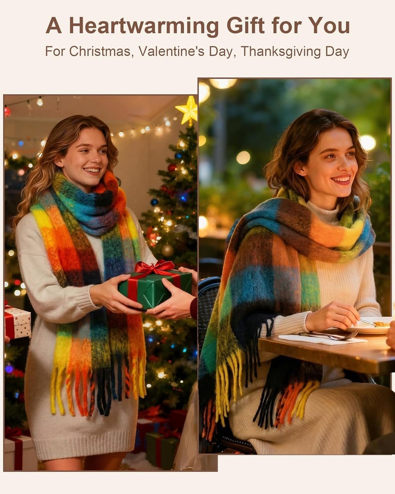 YSense Womens Winter Scarf Chunky Oversized Plaid Thick Blanket Scarf Big Coloured Warm Shawl Wrap - Image 5